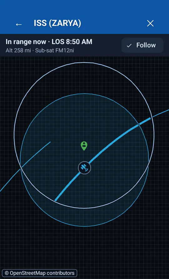 The satellite map with the ground track and footprint